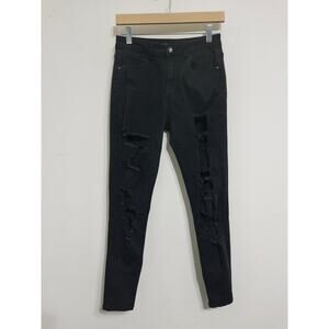 Forever 21‎ black distressed skinny jeans sz 28 grunge Y2K revival casual cool